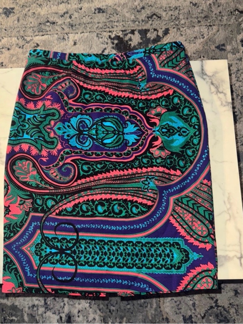 Plenty by Tracy Reese Paisley Midi Skirt in Teal, Purple, Pink